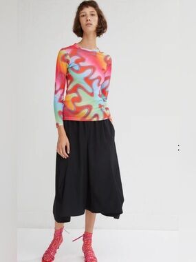 MOLLY GODDARD Vibrant Multicolor Swirl Long Sleeve Semi Sheer Top md in England